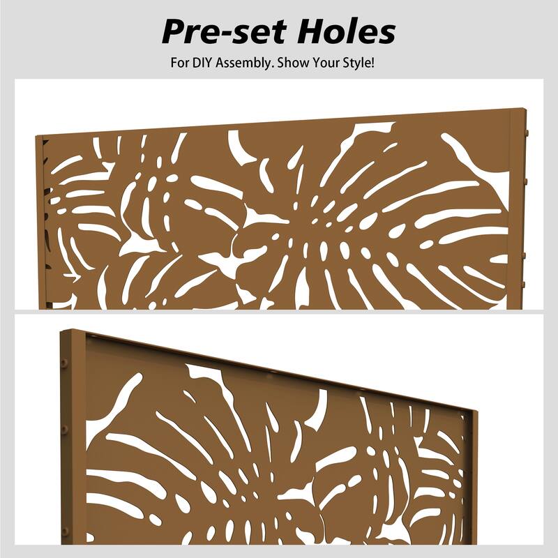 75'' x 47'' Privacy Metal Screen Fence Panel Leaf Blade Pattern