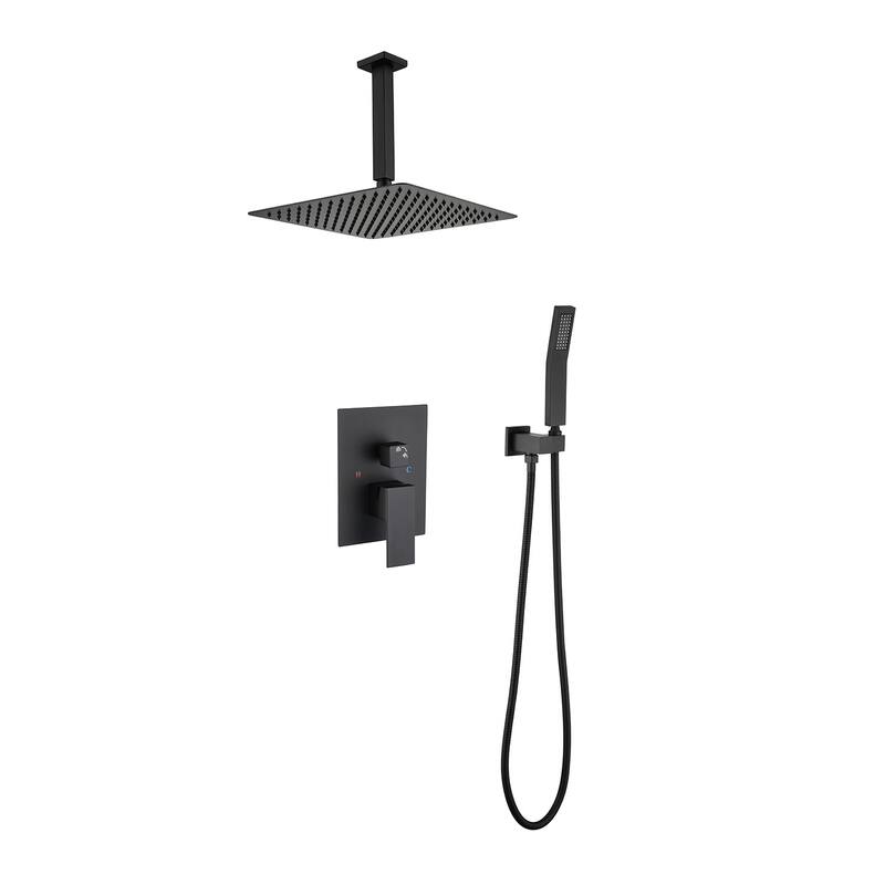 16" Ceiling Mounted Shower Head System - Matte Black