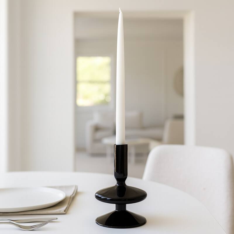 Sculptural Glass Candle Holder with Rounded Accent Base - Modern Tabletop Candle Holder for Any Room - 3" x 3" x 5" - Black