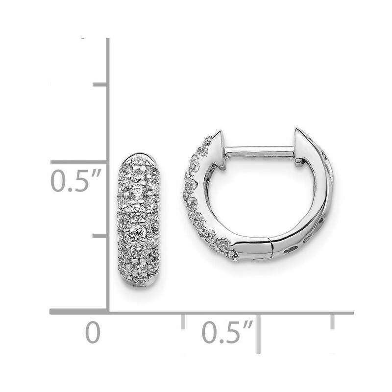 Curata 14k White Gold Diamond Hinged Hoop Earrings - 12x14mm Wide 3mm Thick