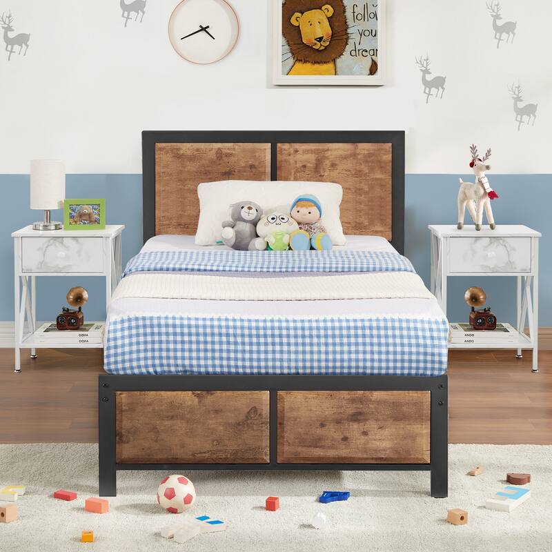 VECELO 3-Pieces Bedroom Sets, Platform Bed with Headboard and Set of 2 Nightstands