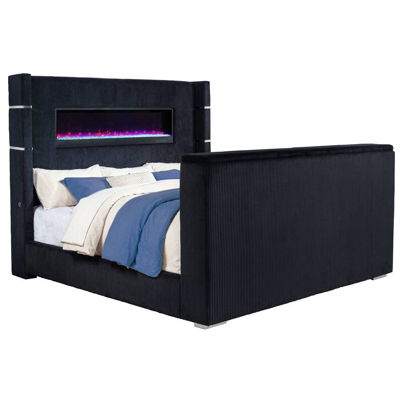 Tisdall Flame Visualizer Wingback TV Bed Black - King