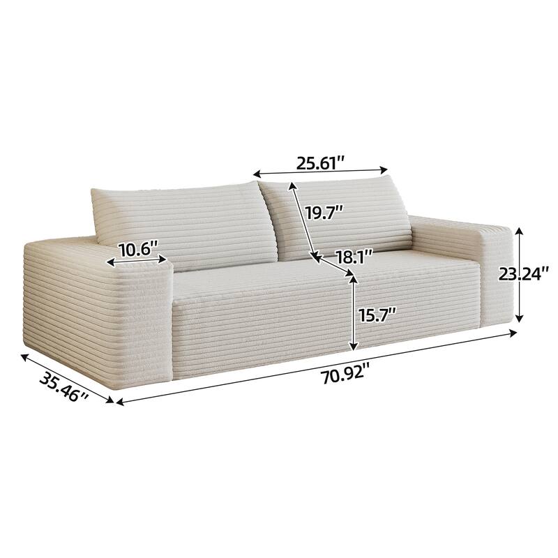 71" Corduroy 3-Seater Sofa, Deep Seat Comfy Couch with Wide Armrests, No-Assembly Soft Fabric Sofa for Living Room