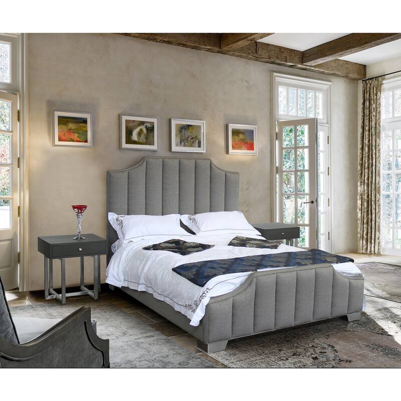 Coastal Queen Bed - Modern Bedroom Furniture with Padded Back & Geometric Legs