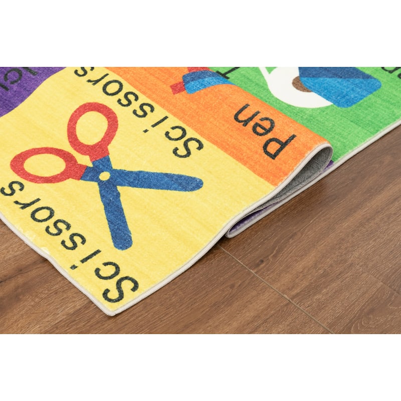 Kids Collection School Supplies Educational Area Rug