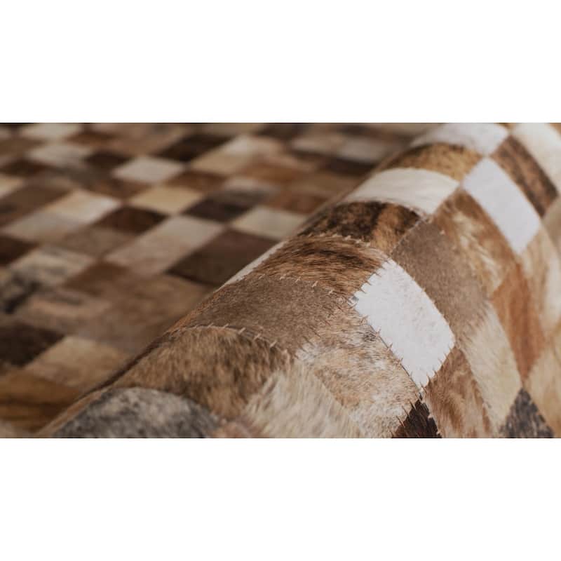 Handmade Couristan Chalet Pixels Brown Cowhide Leather Area Rug