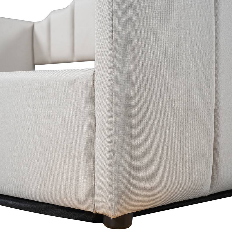 Full Size Platform Bed Frame, Linen Upholstered Daybed with Underneath Storage and Wood Slat Support for Bedroom