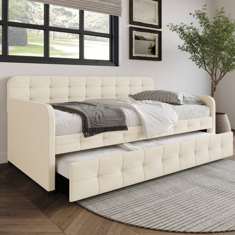Clayfell Elyria Diamond Button Tufted Velvet Upholstered Daybed