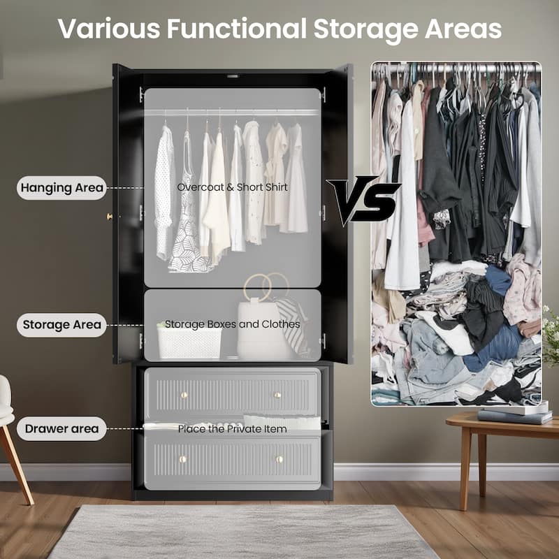 Pocassy Wardrobe Closet 70" Capacity Clothing Wardrobe Cabinet