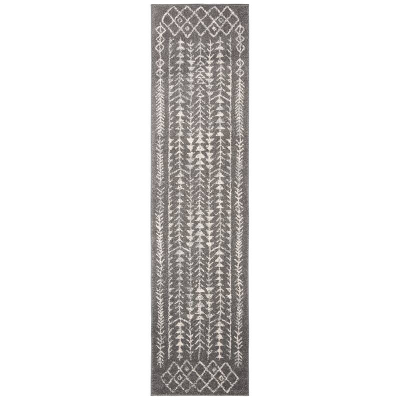 SAFAVIEH Tulum Adda Moroccan Boho Rug - 2' x 9' Runner - Dark Grey/Ivory