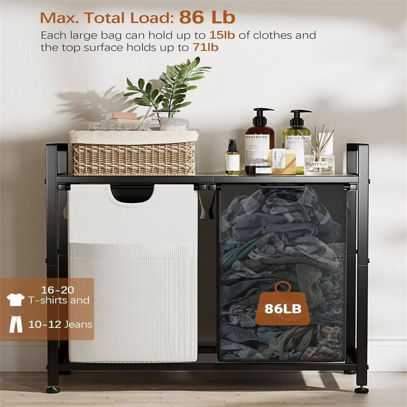 Double Laundry Hamper Multifunctional Basket Organizer - 12.99"L x 6"W x 17"H