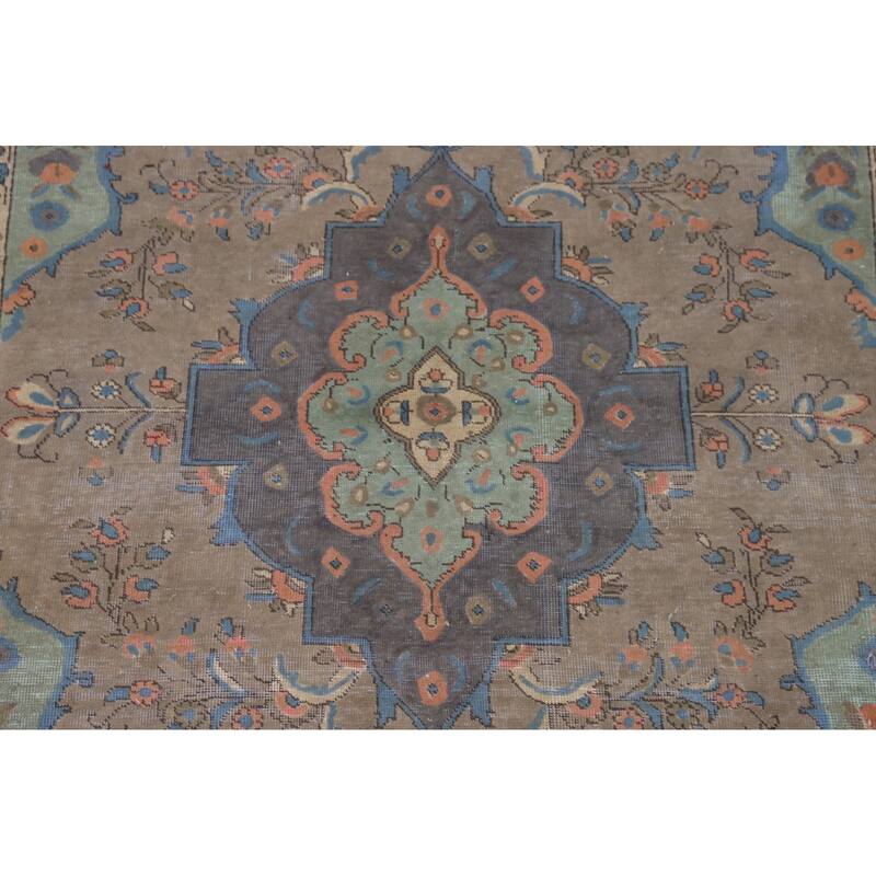 Tabriz Living Room Vintage Rug Handmade Wool Carpet - 6'5"x 9'6"