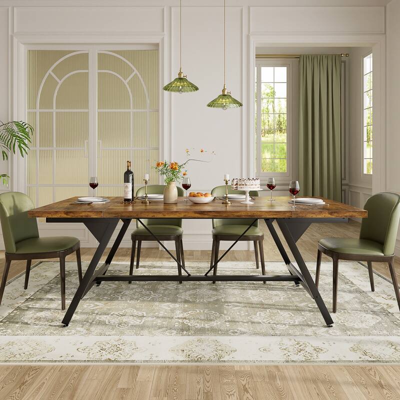 Farmhouse Dining Table for 8 People, 70.8-Inch Rectangular Wood Kitchen Table