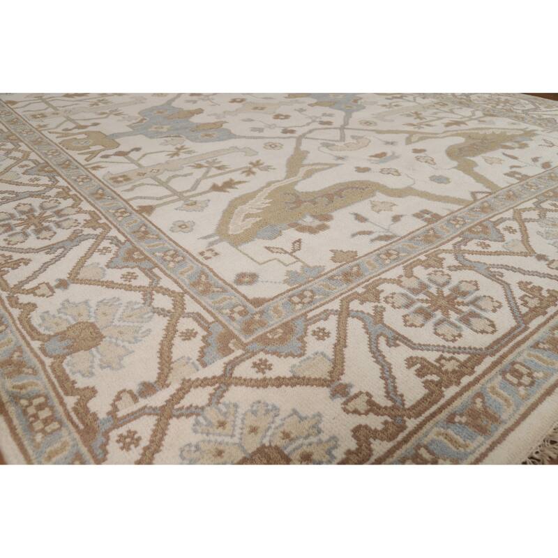 Beige Floral Oushak Indian Area Rug Handmade Wool Carpet - 8'0" x 9'10"