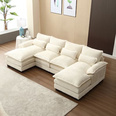 110.63" Sectional Sofa Cloud Couch for Living Room, Modern Chenille U-Shaped Couch Sleep Chaise