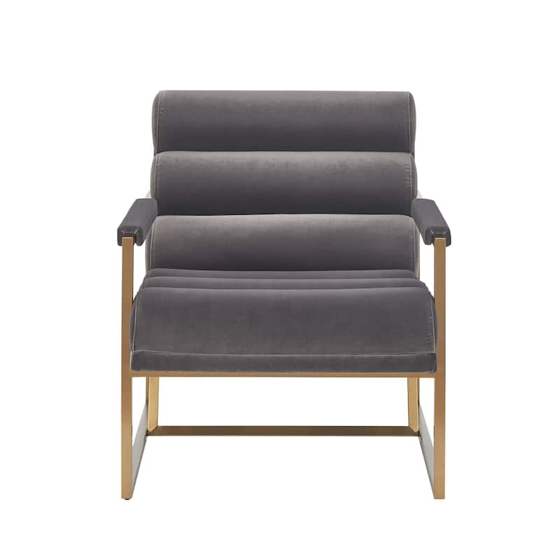 Modrest Anton Modern Grey Velvet & Brass Accent Chair