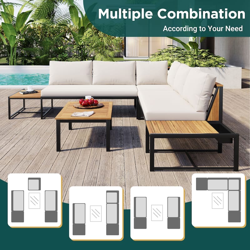 Patio Furniture Set with Loveseats and Pillows, 4 Pieces Outdoor Sofa Set with Waterproof Cushions and Coffee Table