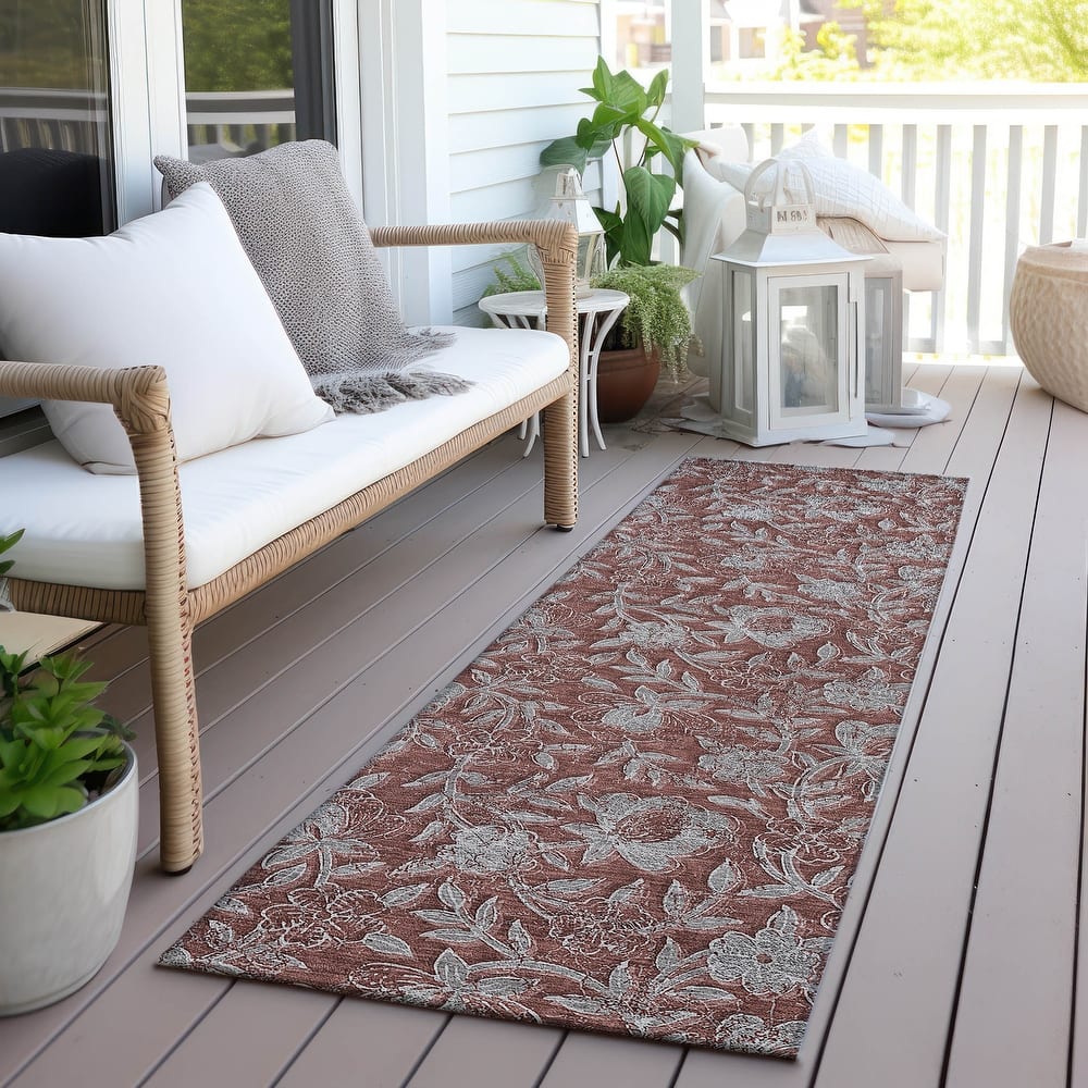 Machine Washable Indoor/ Outdoor Chantille Floral Rug