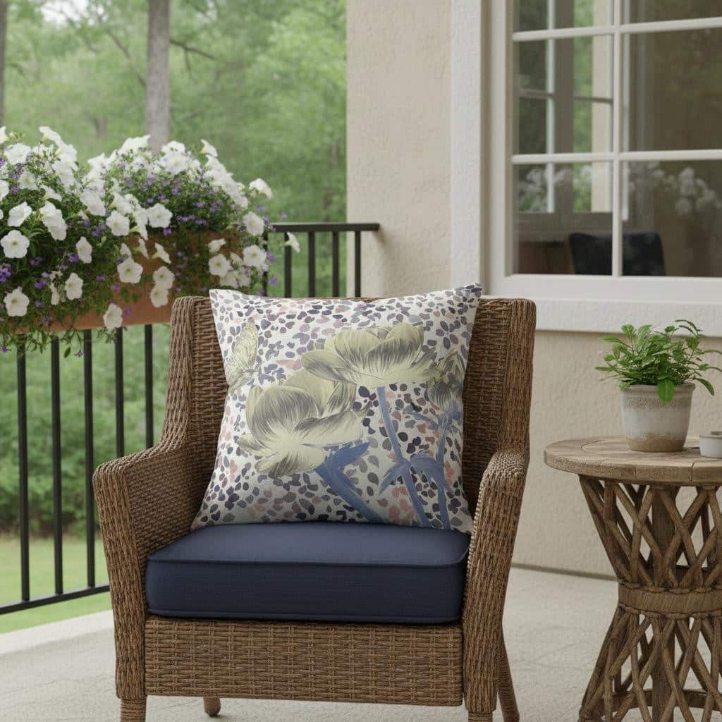 HomeRoots 26" x 26" Blue and Yellow Butterfly Blown Seam Floral Indoor Outdoor Throw Pillow - 26.00' X '5.00' X '26.00