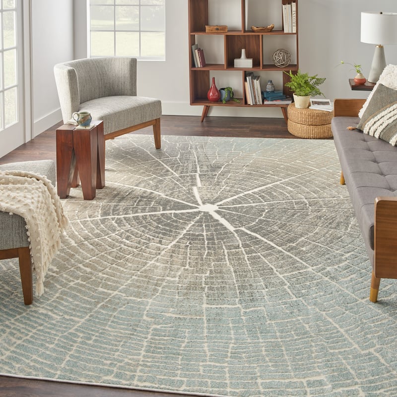 Nourison Soma Contemporary Abstract Glam Area Rug - 7'10" x 9'10" - Teal Grey Ivory