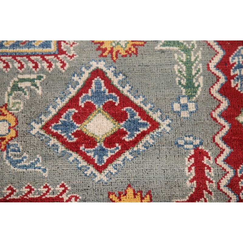 Hand Knotted Oriental 100% Wool Carpet Traditional Geometric Greys & Charcoal Kazak Area Rug - 9' 10'' X 6' 9''