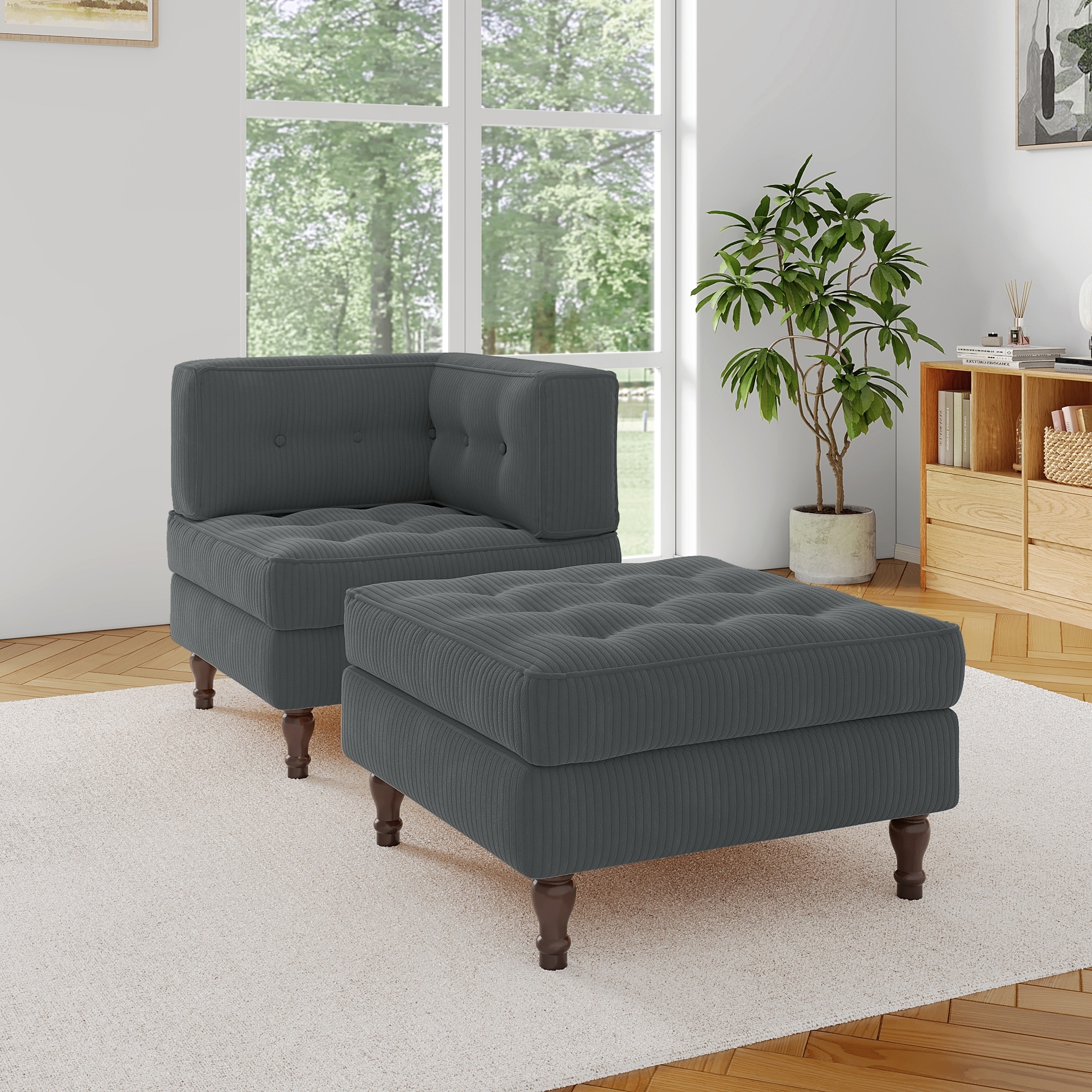 Corduroy L-shape Modular Corner Sectional Sofa with Reversible Storage Ottoman