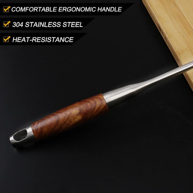 14.2" Stainless Steel Soup Spoon Ladle Woodem Handle Cooking Utensil - 14.2" x 3.5"(L*W)