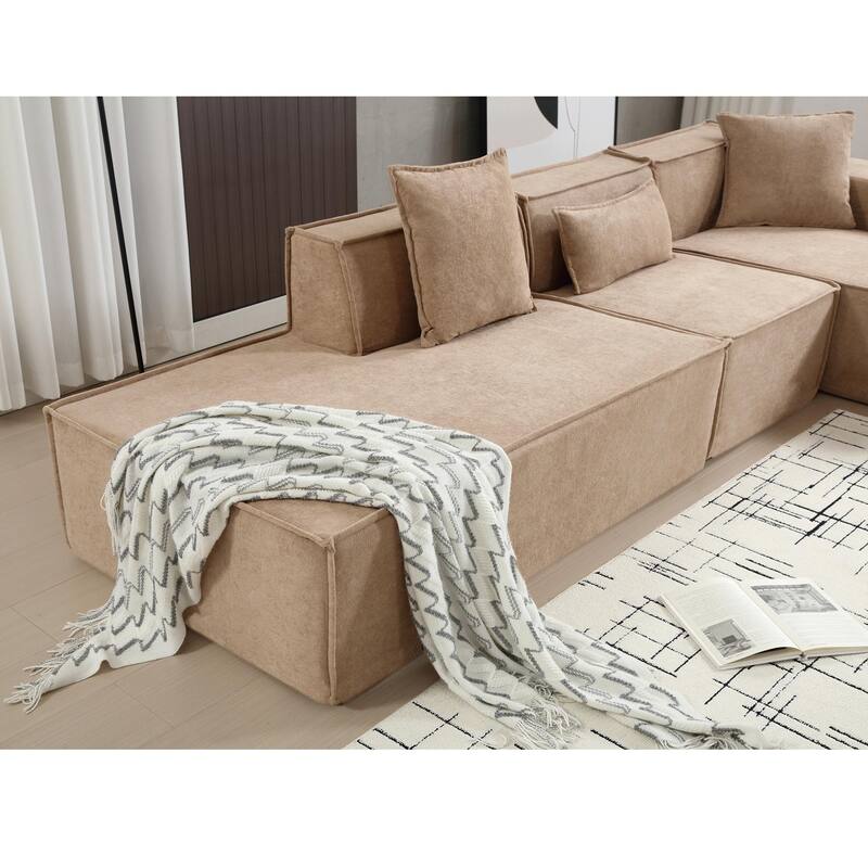 129.5'' Minimalist Modular L-Shaped 4 Seater Sectional Sofa Set with Chaise, Versatile Free-Combination Design