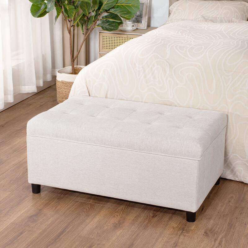 Adeco 35" Tufted Rectangular Storage Ottoman Bench