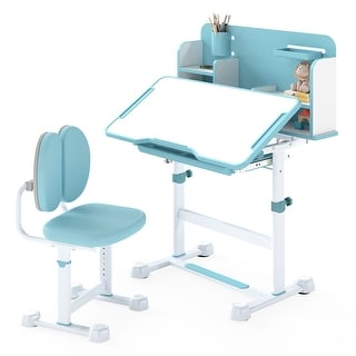Kids Adjustable Study Desk and Chair Set with Tilting Desktop Padded ...