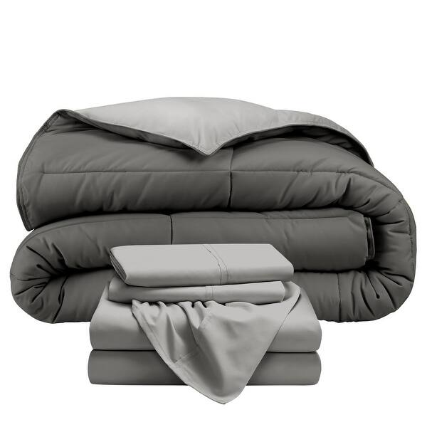 slide 2 of 40, Bare Home Down Alternative Reversible Bed-in-a-Bag Grey/Light Grey, Sheet Set: Light Grey - Full