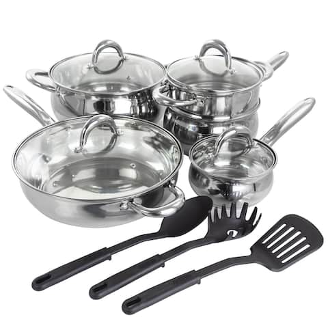 Gibson Home Ancona 12Pc SS Belly Shaped Cookware Set w/ Tools