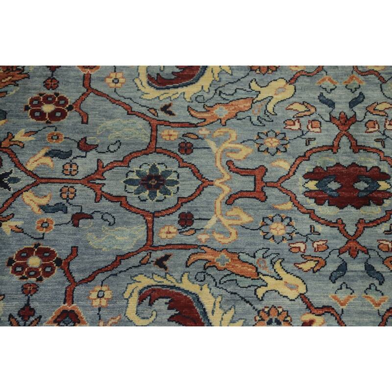 Hand Knotted Traditional Wool Blue Geometric Area Rug - 12' 1'' X 9' 3''