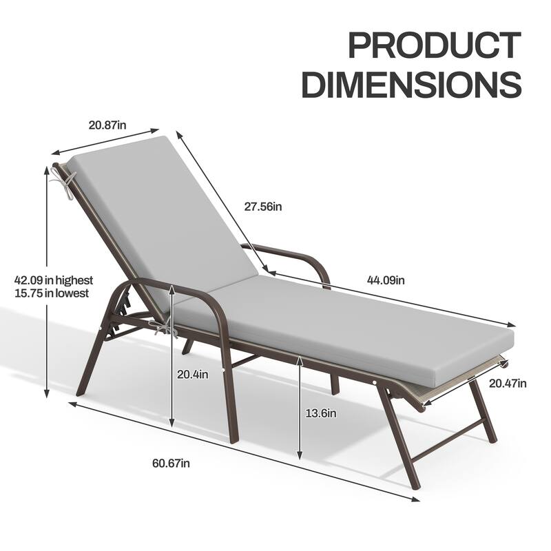 Pellebant Outdoor Adjustable Patio Chaise Lounge Chairs with Cushions