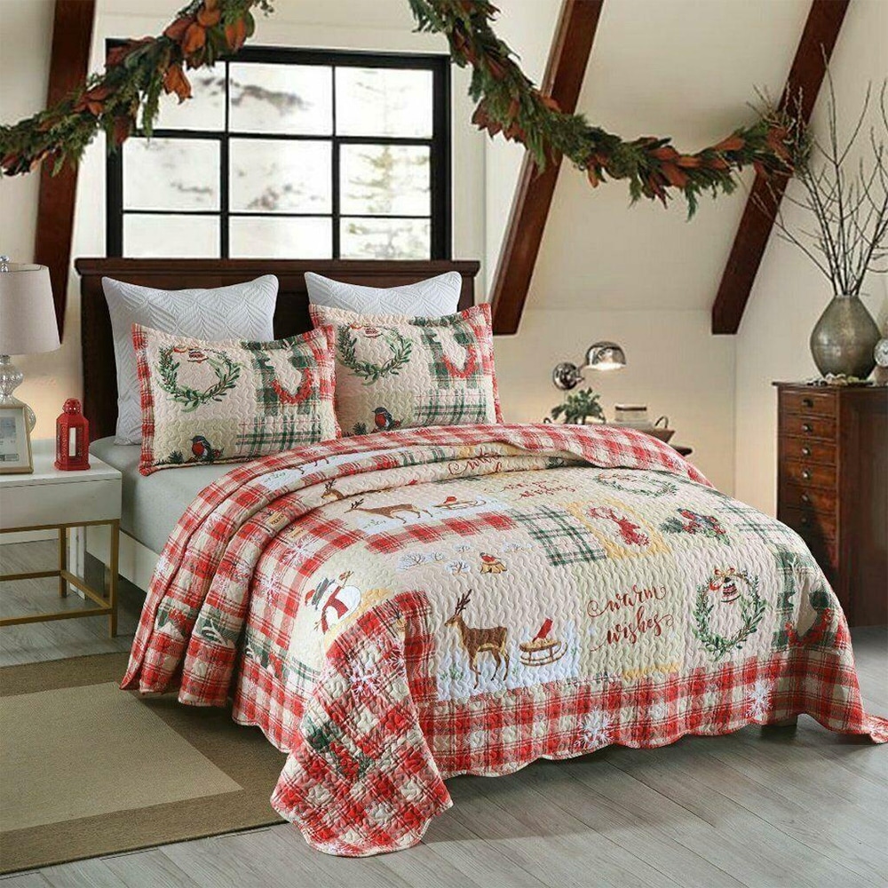 3 Piece Christmas Quilt Rustic Western Lodge Cabin Bedspread Set King - On  Sale - Bed Bath & Beyond - 37291299