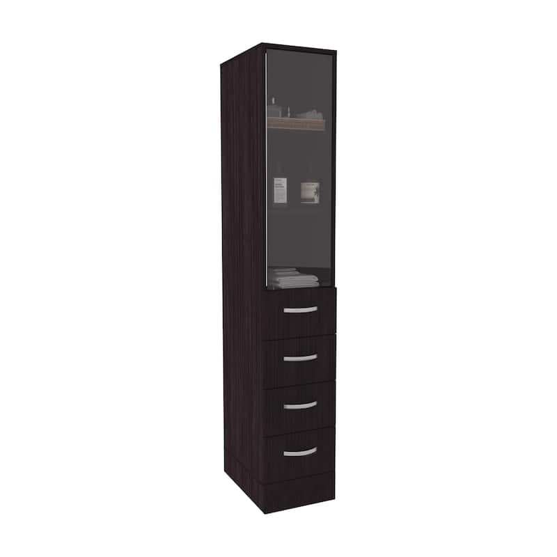 Linen Cabinet 68" H, Three Shelves, Four Drawers and Metal handles
