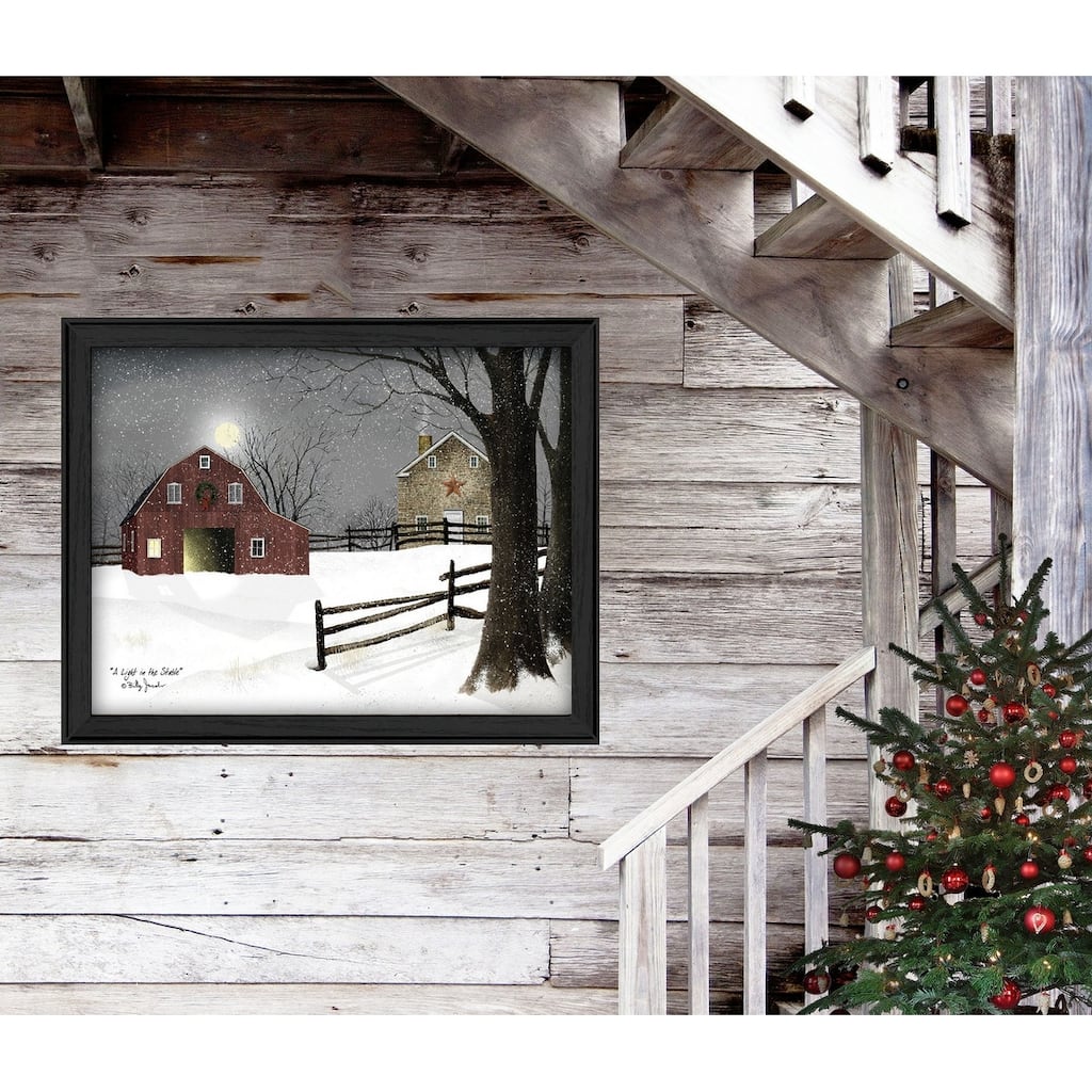TrendyDecor4U Farmhouse "Light in the Stable" Framed Print Wall Art by Billy Jacobs - Earthtone
