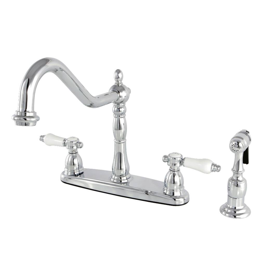 Kingston Brass Vintage Porcelain 8-inch Centerset Kitchen Faucet with Side Sprayer