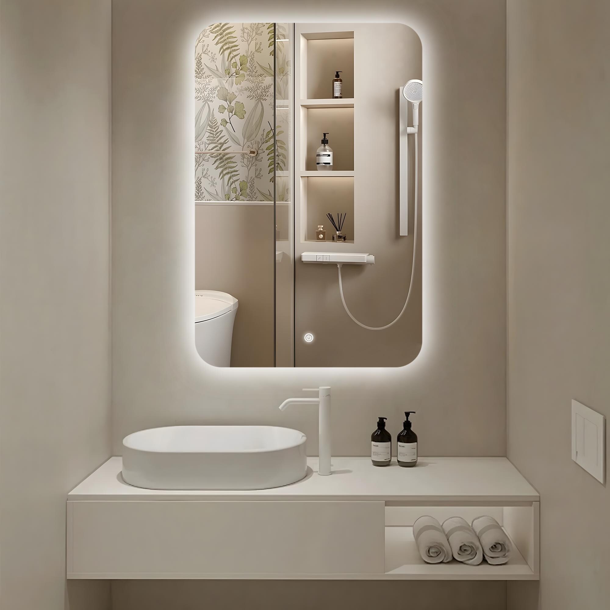 Square Rounded-Corner LED Mirror, both Stylish and Practical - On