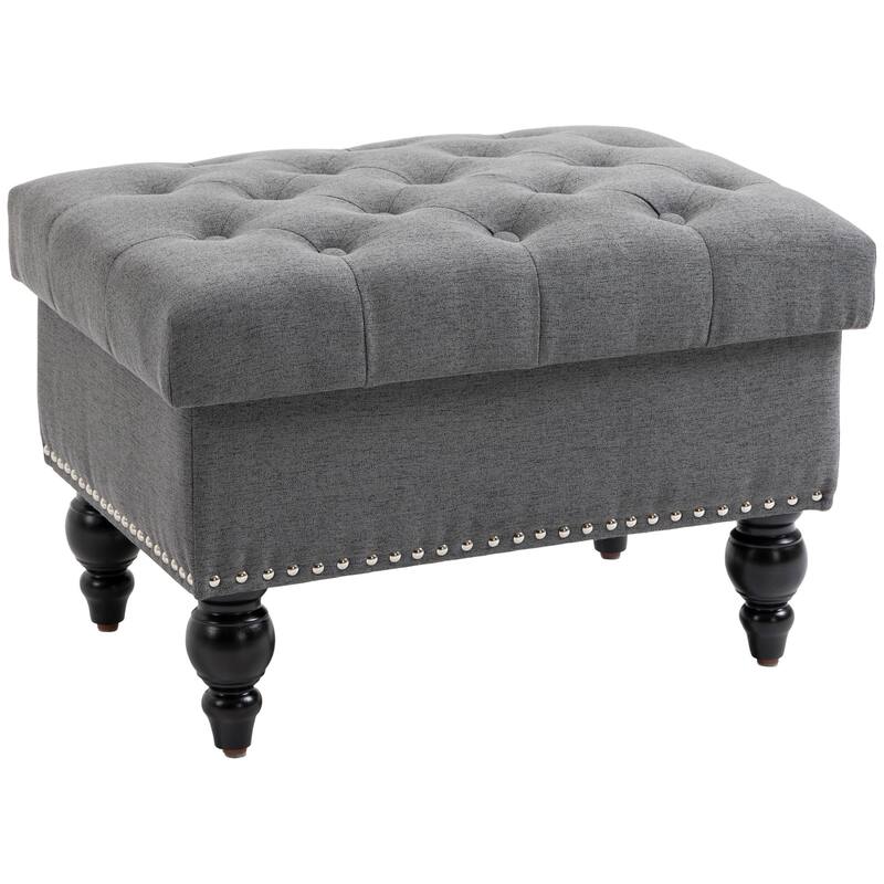 Ottoman with Storage for Living Room, 25" Storage Ottoman with Removable Lid, Button-Tufted Fabric Bench
