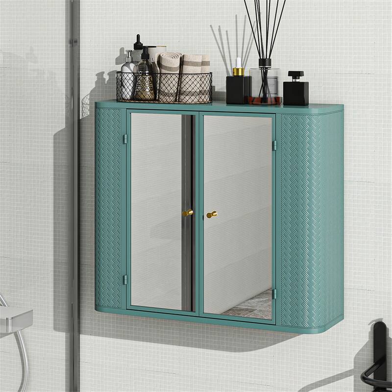 Wall Mounted Bathroom Cabinet with Mirror and Open Shelf - Green