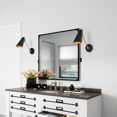Wylan Modern Black Gold 1-Light Swing Arm Lights Plug-in/ Hardwired Metal Wall Sconces