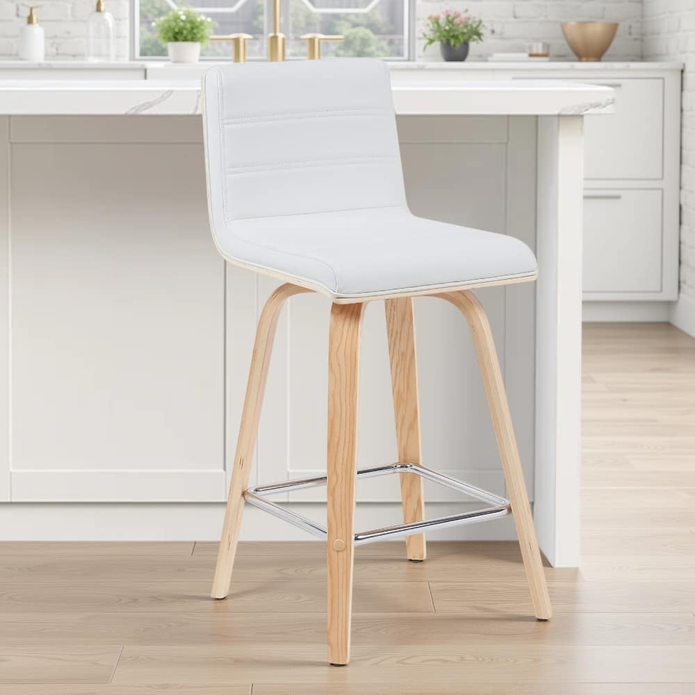 Skara Mid-Century Swivel Counter Stool, Upholstered Counter Height Chair with Bentwood Legs