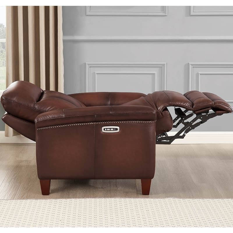 Hydeline Sherwood Zero Gravity Power Recline and Headrest Top Grain Leather Reclining Sofa