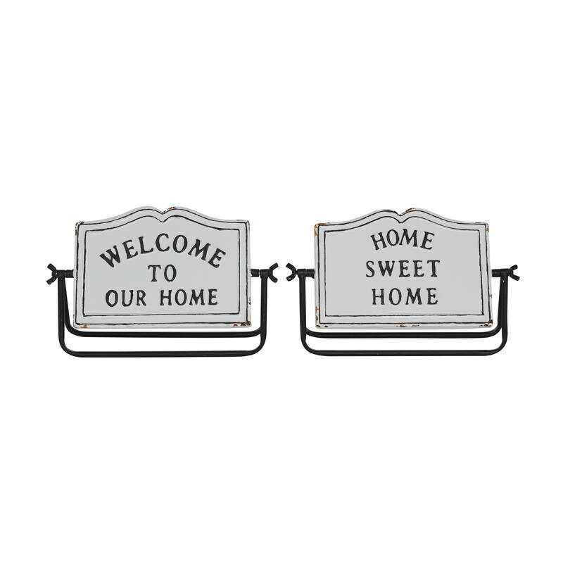 White Iron Farmhouse Decorative Sign (Set of 2) - 2 x 11 x 7