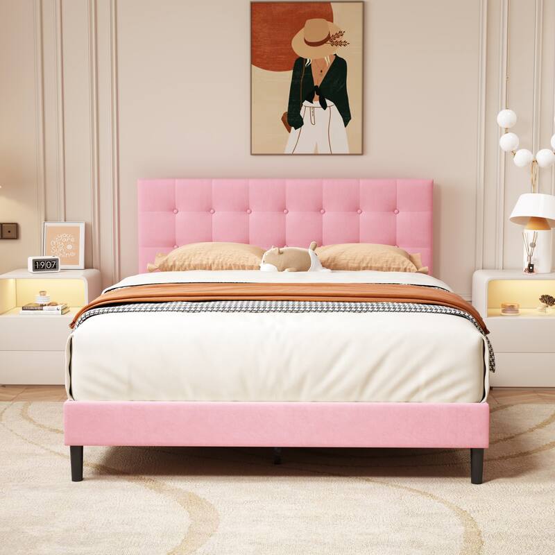Alazyhome Square Tufted Upholstered Platform Bed Frame
