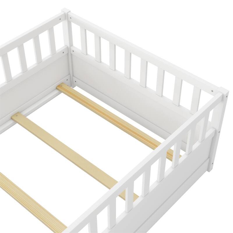 Twin Size Wood Floor Bed with Barrier Door