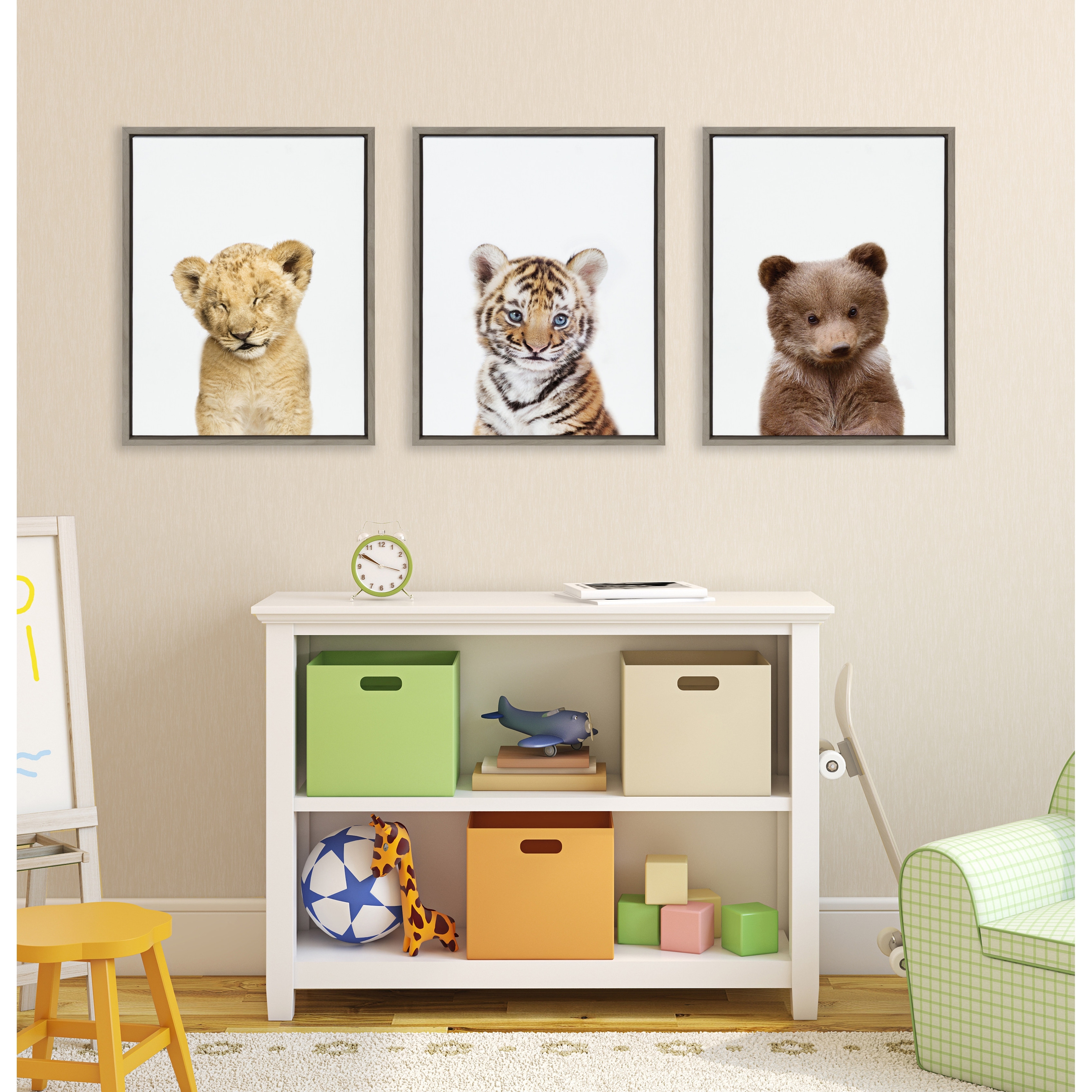 Kate and Laurel Sylvie Lions and Tigers and Bears Framed Canvas by Amy Peterson - Gray