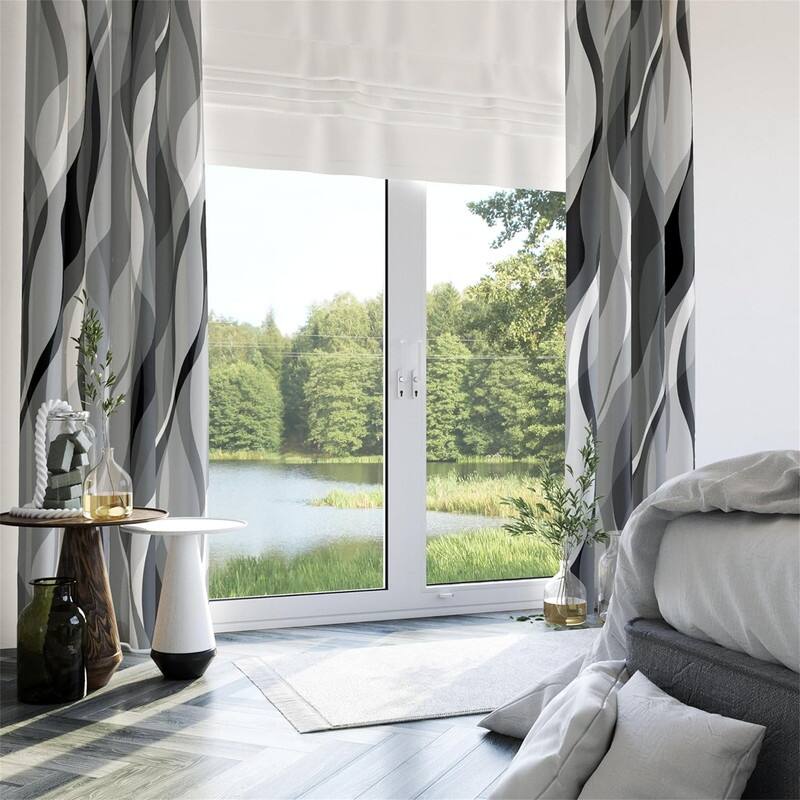 Black Grey Striped 52x96" Modern