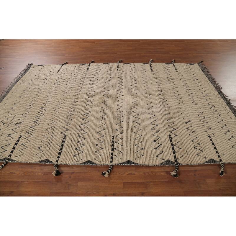 Chevron Style Moroccan Area Rug Hand-Knotted Wool Carpet - 6'3"x 9'8"